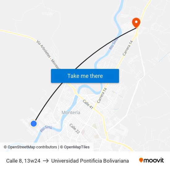 Calle 8, 13w24 to Universidad Pontificia Bolivariana map