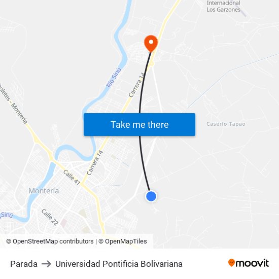 Parada to Universidad Pontificia Bolivariana map