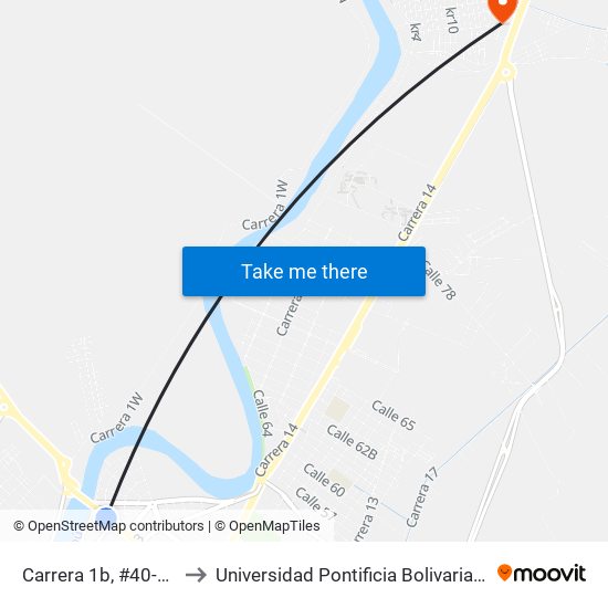 Carrera 1b, #40-33 to Universidad Pontificia Bolivariana map