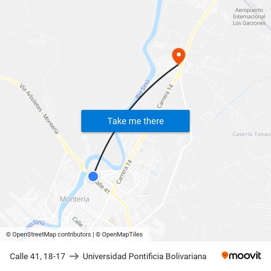 Calle 41, 18-17 to Universidad Pontificia Bolivariana map