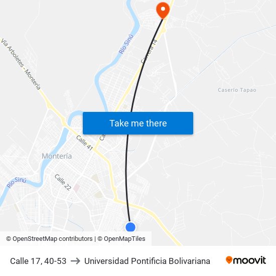 Calle 17, 40-53 to Universidad Pontificia Bolivariana map