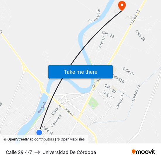 Calle 29 4-7 to Universidad De Córdoba map