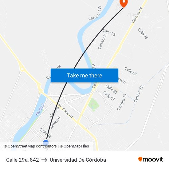Calle 29a, 842 to Universidad De Córdoba map