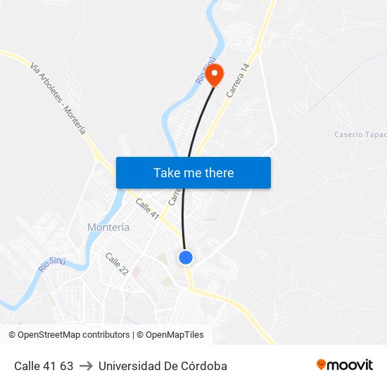 Calle 41 63 to Universidad De Córdoba map