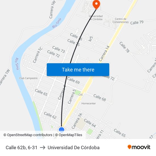 Calle 62b, 6-31 to Universidad De Córdoba map