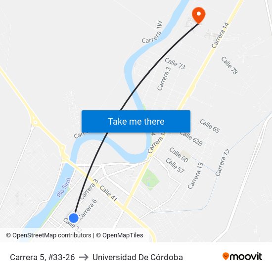 Carrera 5, #33-26 to Universidad De Córdoba map