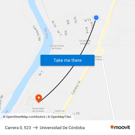 Carrera 0, 523 to Universidad De Córdoba map