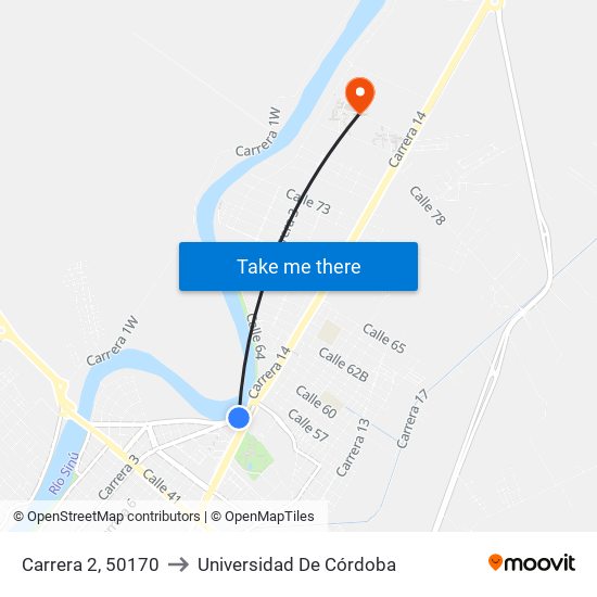 Carrera 2, 50170 to Universidad De Córdoba map