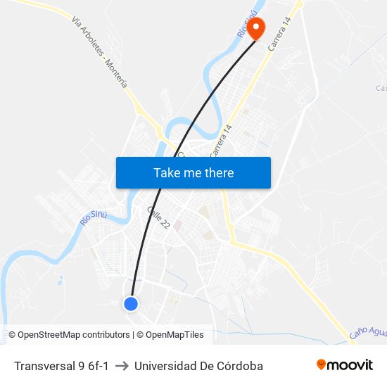 Transversal 9 6f-1 to Universidad De Córdoba map