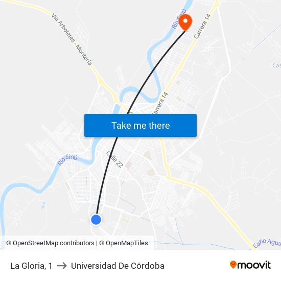 La Gloria, 1 to Universidad De Córdoba map