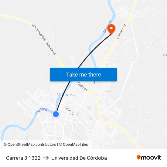 Carrera 3 1322 to Universidad De Córdoba map