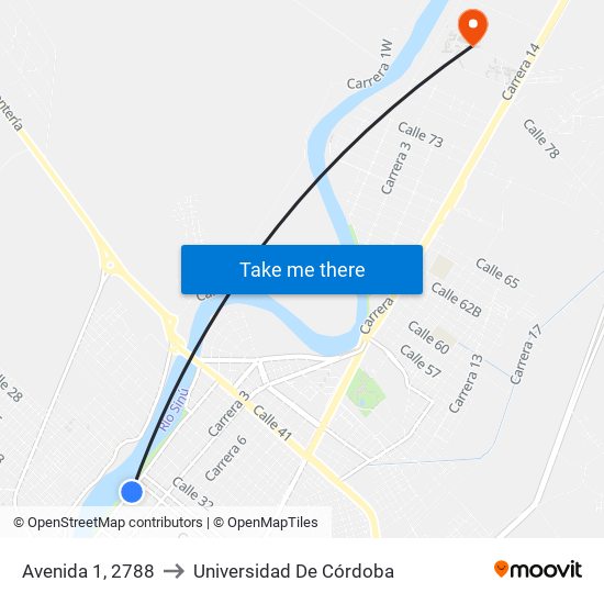 Avenida 1, 2788 to Universidad De Córdoba map