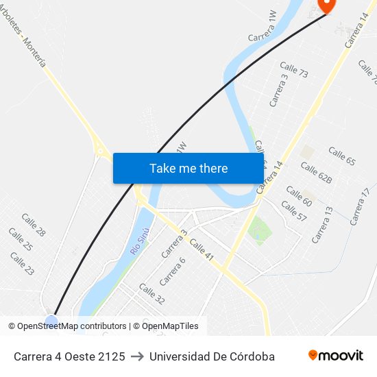 Carrera 4 Oeste 2125 to Universidad De Córdoba map