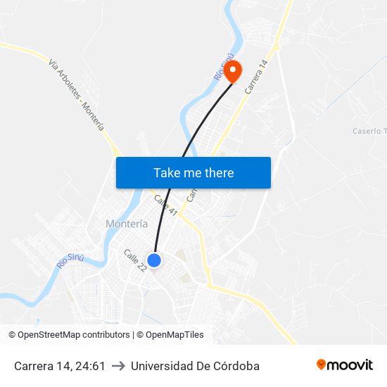 Carrera 14, 24:61 to Universidad De Córdoba map