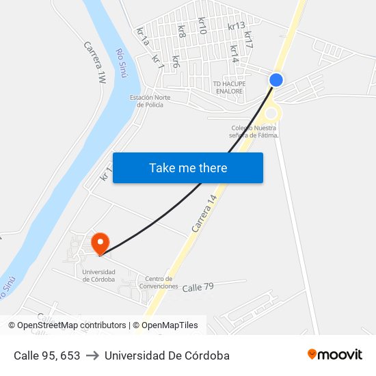 Calle 95, 653 to Universidad De Córdoba map
