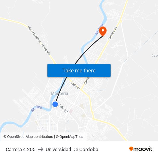 Carrera 4 205 to Universidad De Córdoba map