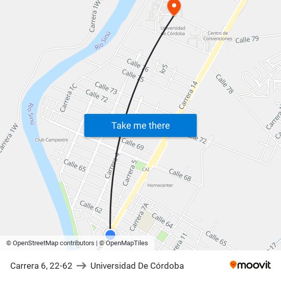 Carrera 6, 22-62 to Universidad De Córdoba map