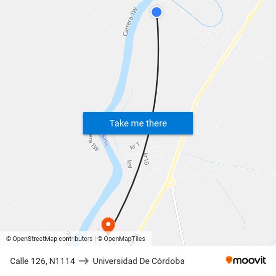 Calle 126, N1114 to Universidad De Córdoba map