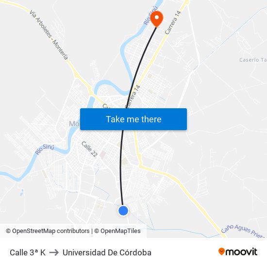 Calle 3ª K to Universidad De Córdoba map