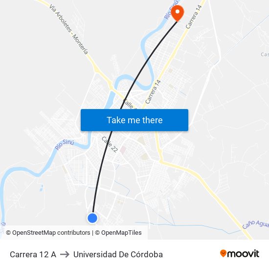 Carrera 12 A to Universidad De Córdoba map