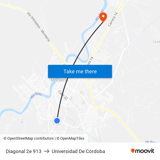 Diagonal 2e 913 to Universidad De Córdoba map