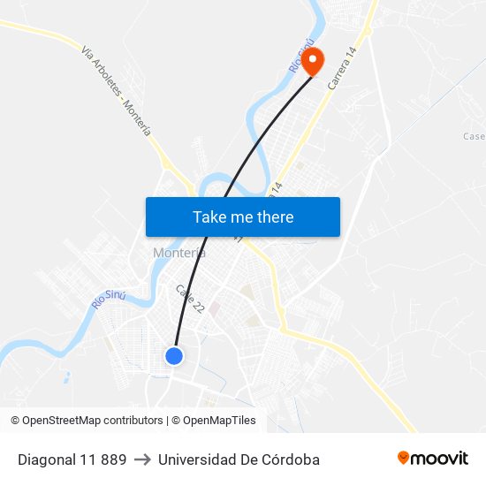 Diagonal 11 889 to Universidad De Córdoba map