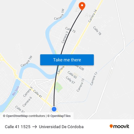 Calle 41 1525 to Universidad De Córdoba map