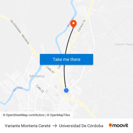 Variante Montería Cereté to Universidad De Córdoba map
