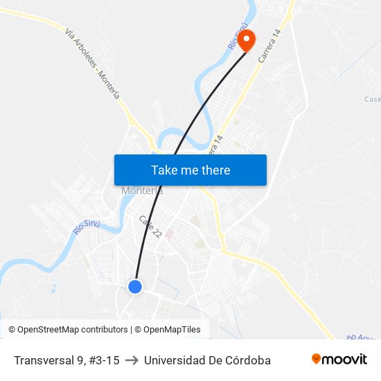 Transversal 9, #3-15 to Universidad De Córdoba map