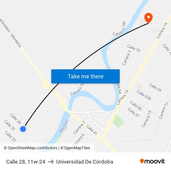 Calle 28, 11w-24 to Universidad De Córdoba map