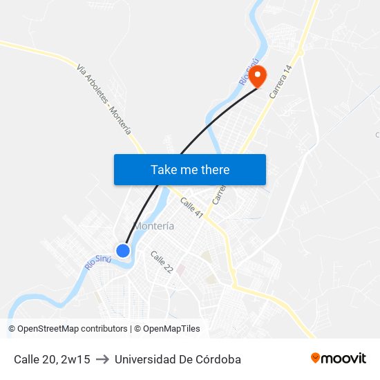 Calle 20, 2w15 to Universidad De Córdoba map