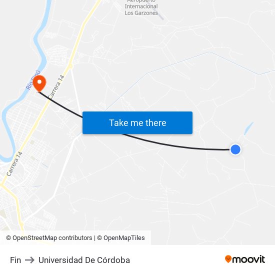 Fin to Universidad De Córdoba map
