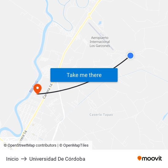Inicio to Universidad De Córdoba map