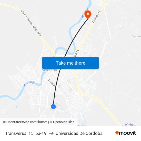 Transversal 15, 5a-19 to Universidad De Córdoba map