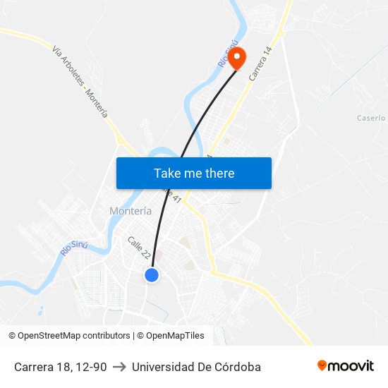 Carrera 18, 12-90 to Universidad De Córdoba map