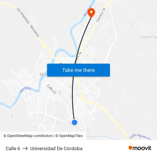 Calle 6 to Universidad De Córdoba map