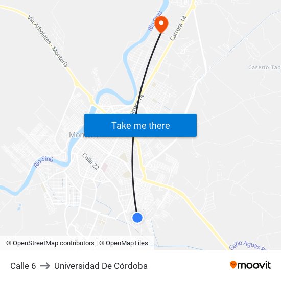 Calle 6 to Universidad De Córdoba map