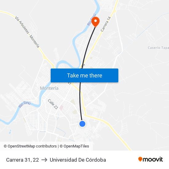 Carrera 31, 22 to Universidad De Córdoba map