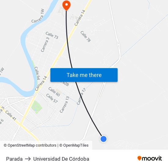 Parada to Universidad De Córdoba map