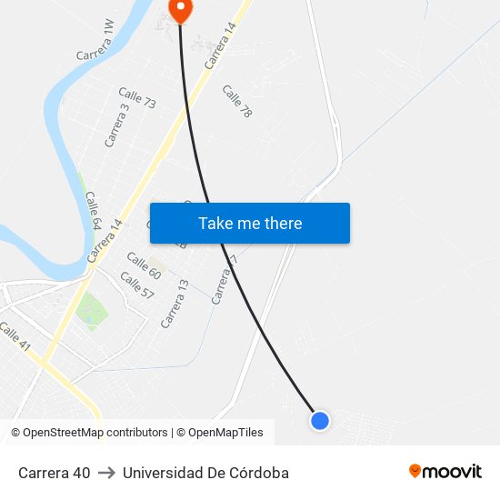 Carrera 40 to Universidad De Córdoba map