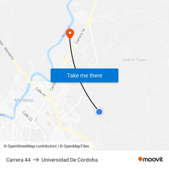 Carrera 44 to Universidad De Córdoba map