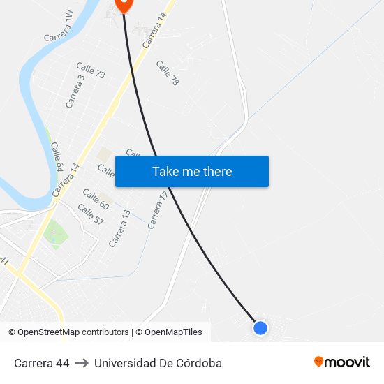 Carrera 44 to Universidad De Córdoba map