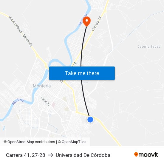 Carrera 41, 27-28 to Universidad De Córdoba map