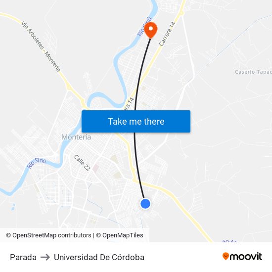 Parada to Universidad De Córdoba map