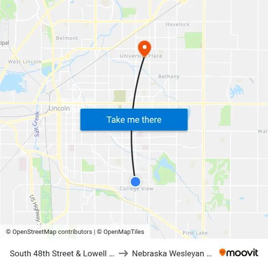 South 48th Street & Lowell Avenue, Se to Nebraska Wesleyan University map