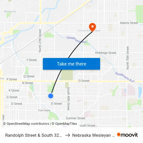Randolph Street & South 32nd Street, SW to Nebraska Wesleyan University map