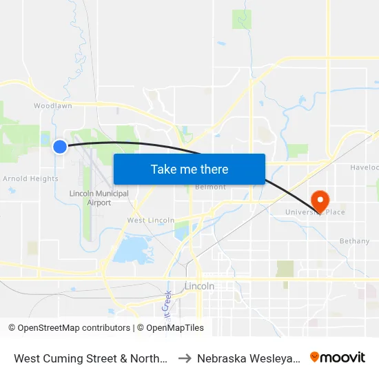 West Cuming Street & Northwest 40th Street to Nebraska Wesleyan University map