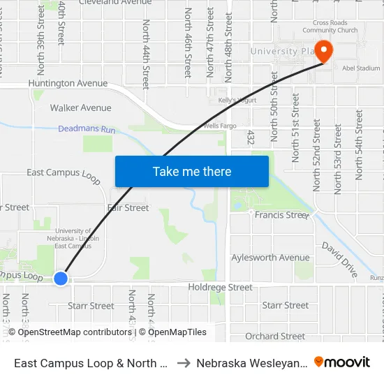 East Campus Loop & North 39th Street, Se to Nebraska Wesleyan University map