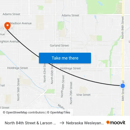 North 84th Street & Larson Boulevard, SW to Nebraska Wesleyan University map