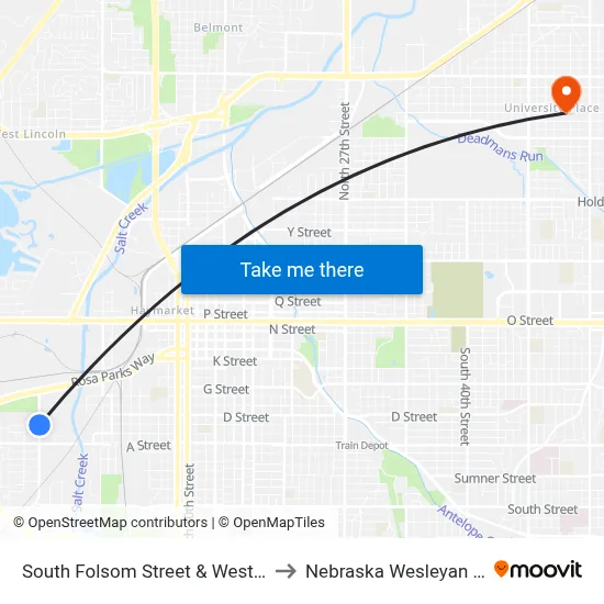 South Folsom Street & West D Street, SW to Nebraska Wesleyan University map